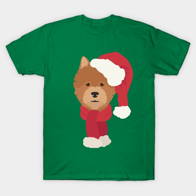 Christmas Norwich Terrier Dog Face T-Shirt by JunkyDotCom